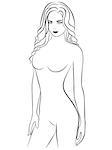 Abstract attractive young beautiful graceful lady,  vector outline