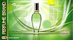 Digital vector green glass perfume for women container mockup, with your brand, ready for print ads or magazine design. Transparent and shine, realistic 3d style