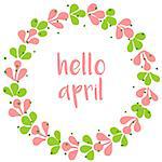 Hello april spring watercolor vector wreath card isolated on white background