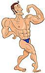 Cartoon Illustrations of Bodybuilder Making a Muscle