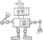 Black and White Cartoon Illustration of Funny Robot Fantasy Character Coloring Page