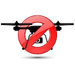 Quadcopter flights prohibited sign - silhouette of drone