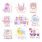 Baby Nursery Room Print Design Templates Collection In Cute Girly Manner With Text Messages. Vector Labels With Quotes Series Of Childish Posters For Toddler.