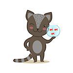 Black Little Girly Cute Kitten Cartoon Pet Character Life Situation Illustration. Cat Humanized Baby Animal And Its Activity Emoji Flat Vector Drawing