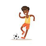 Boy Playing Football, Traditional Male Kid Role Expected Classic Behavior Illustration. Part Of Series With Smiling Teenage Boys And Their Interests Vector Characters.