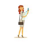 Businesswoman Walking With Hands Full OF Project Papers, Business Office Employee In Official Dress Code Clothing Busy At Work Smiling Cartoon Characters. Part Of Marketing And Management Series Of Vector Illustrations.