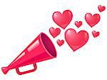 Vector vintage pink megaphone with heart for Valentine's day. Pink megaphone.