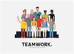 A team of diverse and happy casual people. Vector illustration