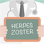 minimalistic illustration of a doctor holding a blackboard with Herpes Zoster text, eps10 vector