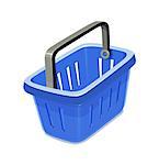 Blue plastic basket for shopping. Supermarket equipment. Vector illustration, eps10 isolated white background