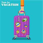 Vacation and Tourism Concept with Flat Icons Hand with Baggage Suitcase. isolated vector illustration