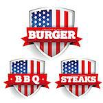 Burger, Steaks, Bbq vintage shield with USA flag vector