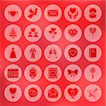 Solid Circle Love Heart Icons. Vector Illustration of Wedding Glyphs over Blurred Background.