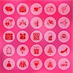 Solid Circle Love Icons. Vector Illustration of Wedding Glyphs over Blurred Background.