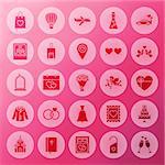 Solid Wedding Circle Icons. Vector Illustration of Love Glyphs over Blurred Background.