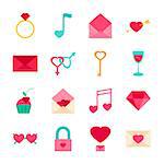 Valentines Day Objects. Vector Illustration. Love Collection of Items Isolated over White.
