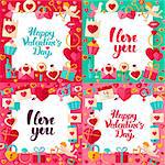 Valentines Day Paper Templates. Vector Illustration Flat Style Love Greetings Concept with Lettering.