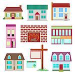 House set , colourful home icon collection. Private residential architecture, house being sale or rent.