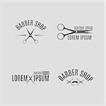 Set of grey emblem, logo, label for a barber shop, isolated on a white background. Vintage style, vector illustration.