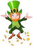 Illustration of joyful jumping leprechaun