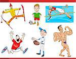 Cartoon Illustration of Sportsman Characters and Sports Discipline