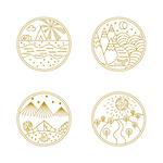 Vector linear badges and logo design elements with landscapes, nature and camping - round labels