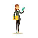 Businesswoman With Clipboard, Business Office Employee In Official Dress Code Clothing Busy At Work Smiling Cartoon Characters. Part Of Marketing And Management Series Of Vector Illustrations.