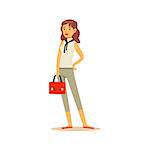 Businesswoman With Handbag, Business Office Employee In Official Dress Code Clothing Busy At Work Smiling Cartoon Characters. Part Of Marketing And Management Series Of Vector Illustrations.