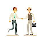 Colleagues Shaking Hands, Business Office Employee In Official Dress Code Clothing Busy At Work Smiling Cartoon Characters. Part Of Marketing And Management Series Of Vector Illustrations.