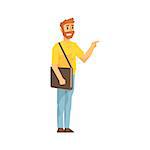 Man With Post Handbag Ringing The Door, Delivery Company Employee Delivering Shipments Illustration. Part Of Manual Laborer Loading And Bringing Items Cartoon Characters Set.