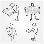 stick men or figures with newspaper vector