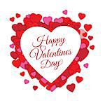 Happy Valentine s day abstract romantic background with cut paper hearts and text in heart frame isolated on white background. Lettering or typographical card template. Art vector illustration