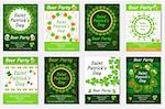 Collection of St. Patrick's Day invitation, poster, flyer. Beer Party set a template for your design with clover, shamrock. Vector illustration