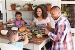 Family At Home Eating Outdoor Meal Together