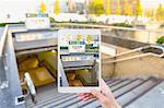 Japanese woman using augumented reality app on tablet downtown Tokyo, Japan