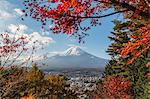 Mount Fuji and Autumn leaves from Arakura Sengen Shrine, Yamanashi Prefecture, Japan