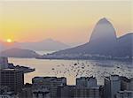 View over Botafogo Neighbourhood towards the Sugarloaf Mountain at sunrise, Rio de Janeiro, Brazil, South America