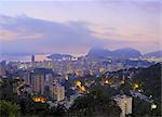 Twilight view over Laranjeiras towards Sugarloaf Mountain, Pereira da Silva, Rio de Janeiro, Brazil, South America