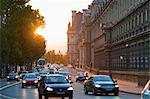 France, Paris, Quai Francois Mitterrand along the southern wing of the Louvre museum, evening traffic.