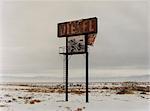 A sign in the desert landscape, Diesel, in the middle of nowhere.