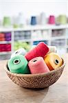 Group of multicolor reels of sewing thread, Bavaria, Germany