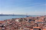 Aerial view of a city, April 25th Bridge, Lisbon, Portugal