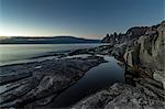 View over the sea towards Okshornan from Tunganeset on Senja Island in autumn, Arctic Norway