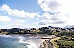 Elevated landscape view with sea and beach, Scotland, UK