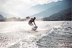 Waterskier waterskiing, Maggiore lake, Verbania, Piedmont, Italy