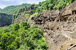 General view of the Ajanta Caves, UNESCO World Heritage Site, Maharashtra, India, Asia