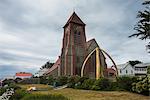 Cathedral and Whalebone Arch, Stanley, capital of the Falkland Islands, South America