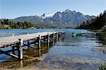 Pier and Andes on Lago Perito Moreno, Llao Llao, near Bariloche, Nahuel Huapi National Park, Lake District, Argentina, South America