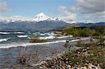 Lanin volcano and Lago Huechulafquen, Lanin National Park, near Junin de los Andes, The Lake District, Argentina, South America