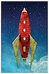 3d illustration of a space rocket in an old postcard